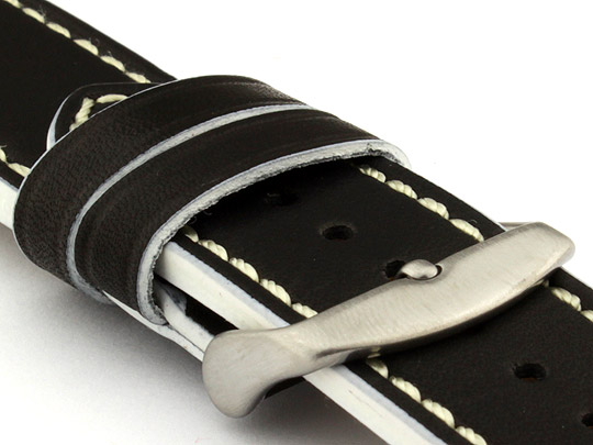 Genuine Leather Watch Band PORTO Black/White 18mm