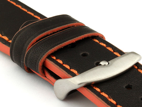 Genuine Leather Watch Band PORTO Black/Orange 24mm