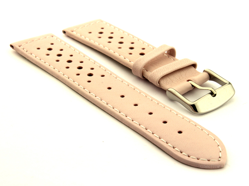 20mm Pink/White - Genuine Leather Watch Strap / Band RIDER, Perforated