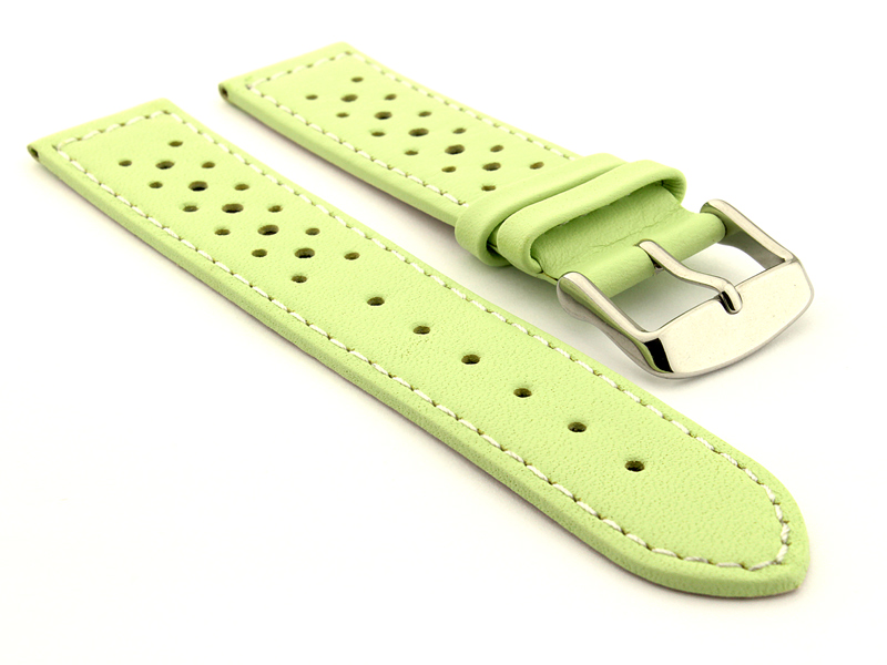 18mm Pistachio/White - Genuine Leather Watch Strap / Band RIDER, Perforated