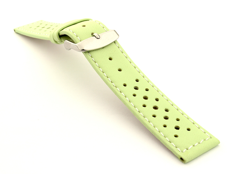 18mm Pistachio/White - Genuine Leather Watch Strap / Band RIDER, Perforated