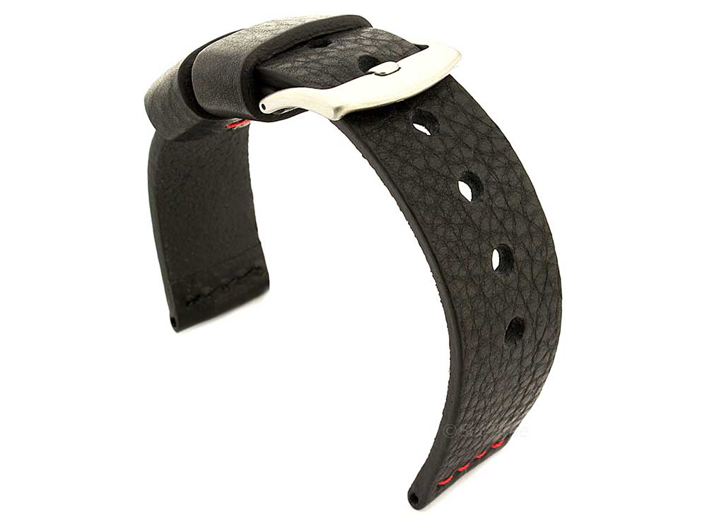 Genuine Leather Watch Strap RIVIERA RM Black/Red 18mm
