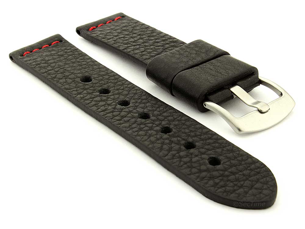 Genuine Leather Watch Strap RIVIERA RM Black/Red 18mm