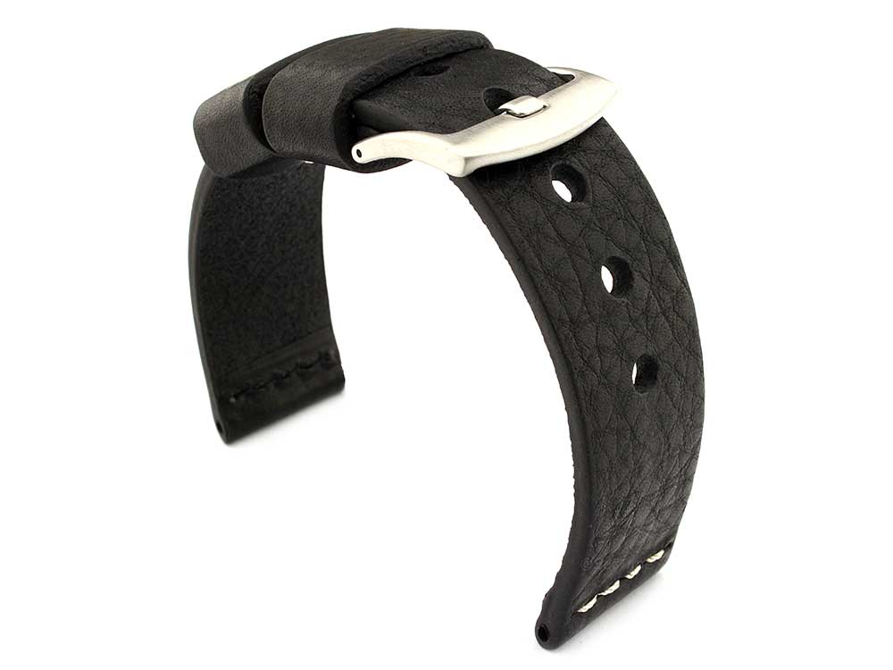 Genuine Leather Watch Strap RIVIERA Extra Long Black/White 20mm