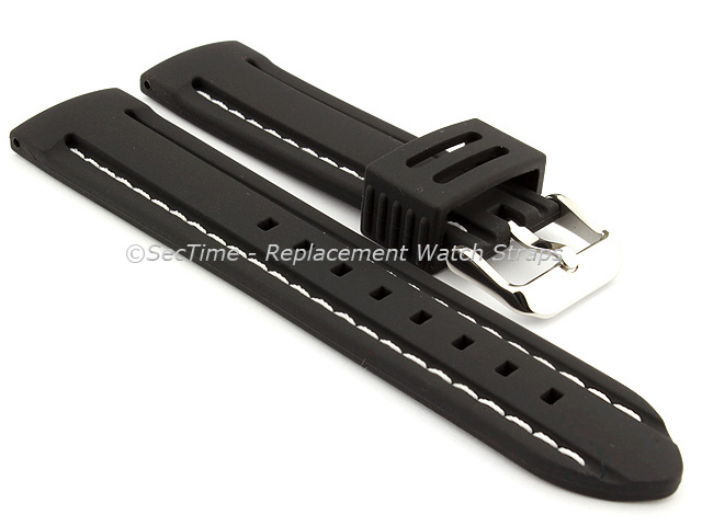 Silicon Rubber Waterproof Watch Strap Panor Black / White 22mm