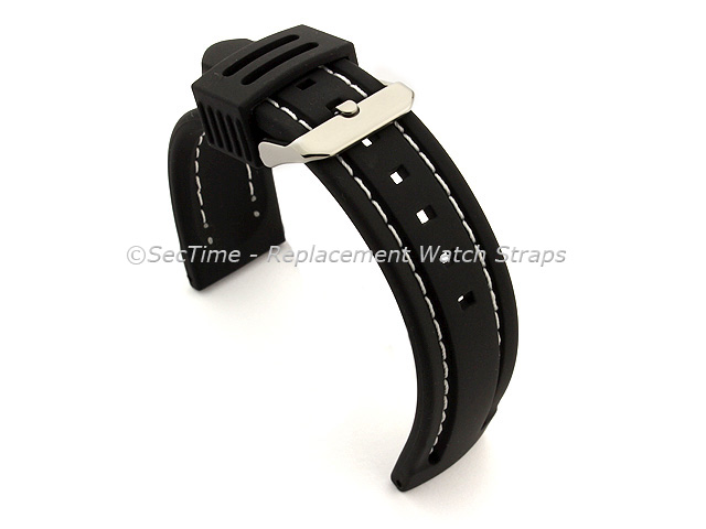 Silicon Rubber Waterproof Watch Strap Panor Black / White 22mm