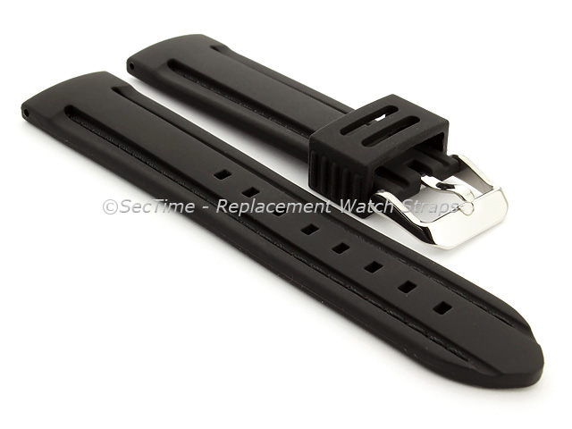 Silicon Rubber Waterproof Watch Strap Panor Black / Black 22mm