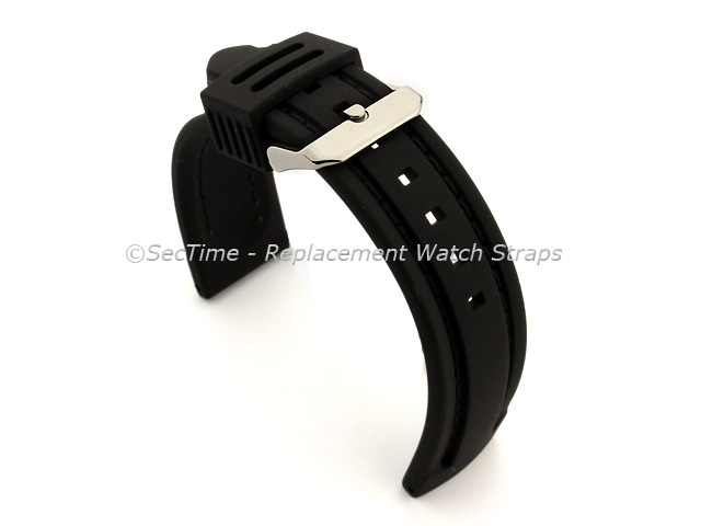 Silicon Rubber Waterproof Watch Strap Panor Black / Black 22mm