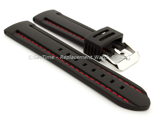 Silicon Rubber Waterproof Watch Strap Panor Black / Red 22mm