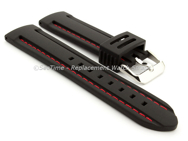 Silicon Rubber Waterproof Watch Strap Panor Black / Red 24mm