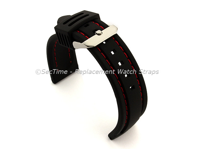 Silicon Rubber Waterproof Watch Strap Panor Black / Red 24mm