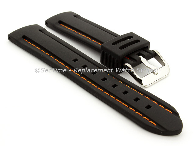 Silicon Rubber Waterproof Watch Strap Panor Black / Orange 24mm