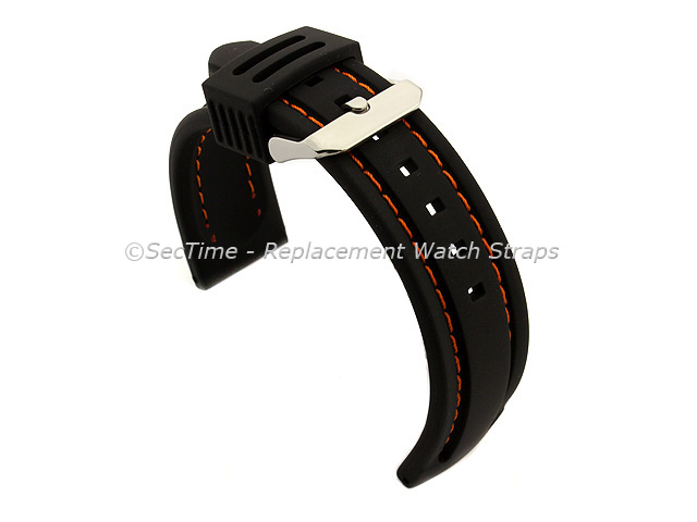 Silicon Rubber Waterproof Watch Strap Panor Black / Orange 24mm