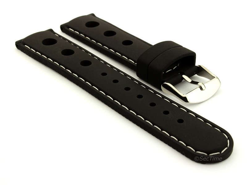 WATCH STRAP Silicon SPORTS Waterproof Stainless Steel Buckle Black/White 20mm