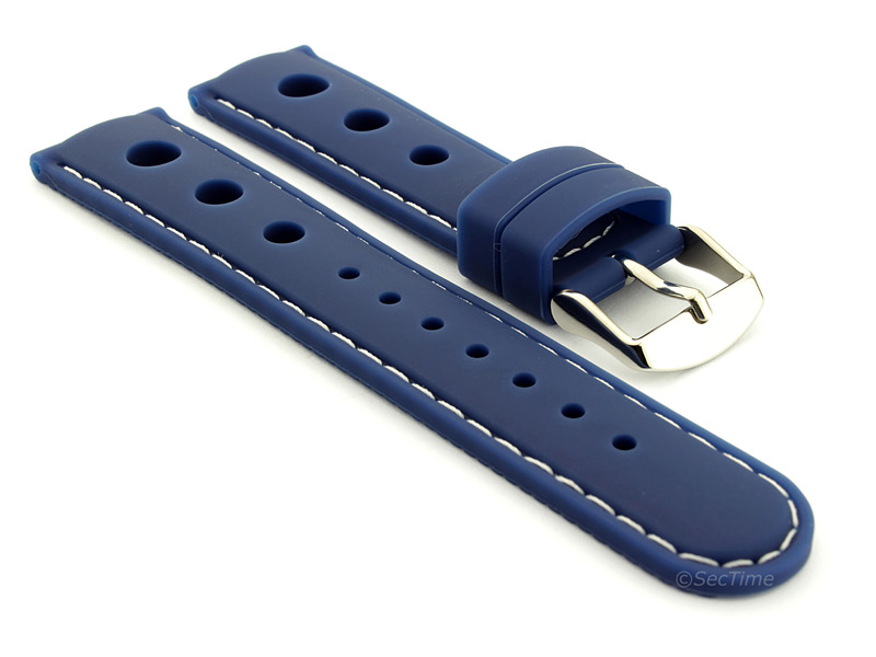 WATCH STRAP Silicon SPORTS Waterproof Stainless Steel Buckle Blue/White 22mm