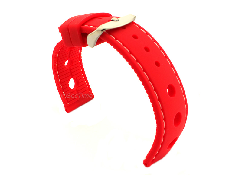 WATCH STRAP Silicon SPORTS Waterproof Stainless Steel Buckle Red/White 20mm