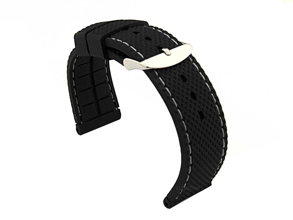 18mm Black/White - Silicon Watch Strap / Band with Thread, Waterproof