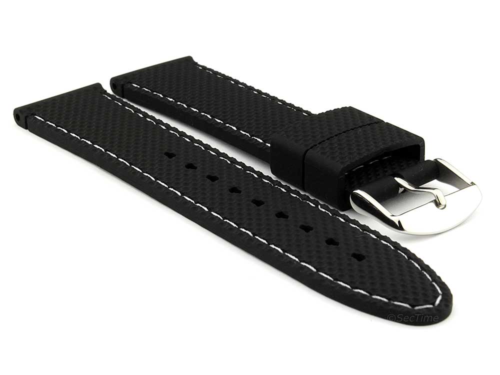 16mm Black/White - Silicon Watch Strap / Band with Thread, Waterproof