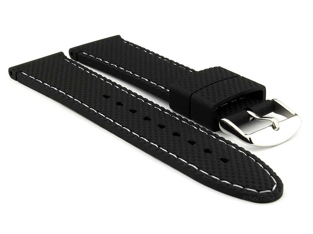 22mm Black/White - Silicon Watch Strap / Band with Thread, Waterproof