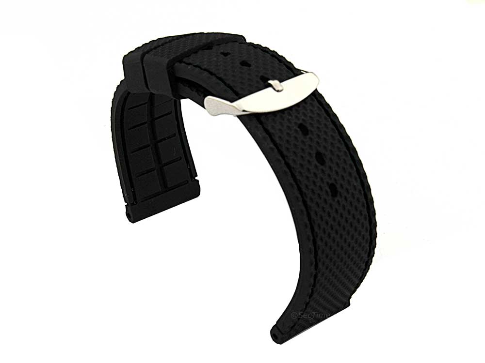 24mm Black/Black - Silicon Watch Strap / Band with Thread, Waterproof