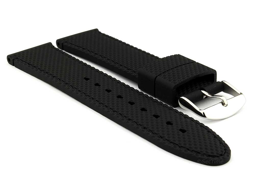 20mm Black/Black - Silicon Watch Strap / Band with Thread, Waterproof