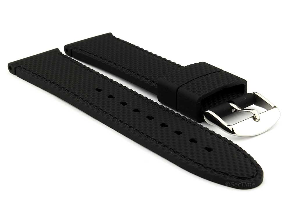 16mm Black/Black - Silicon Watch Strap / Band with Thread, Waterproof