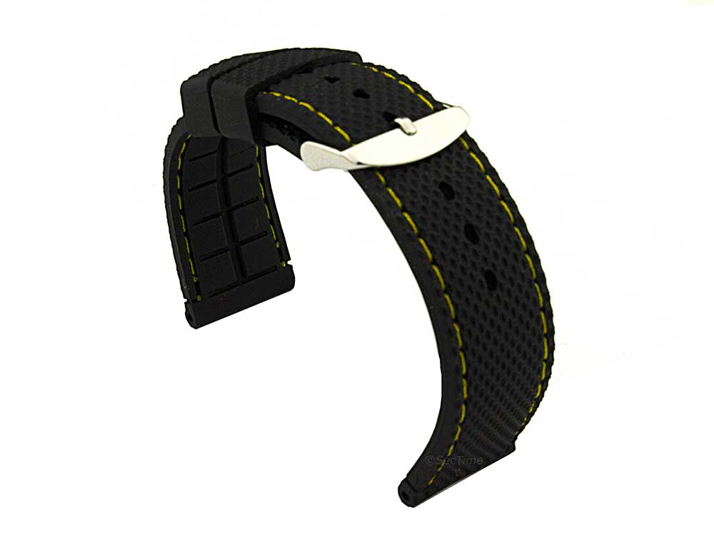 22mm Black/Yellow - Silicon Watch Strap / Band with Thread, Waterproof