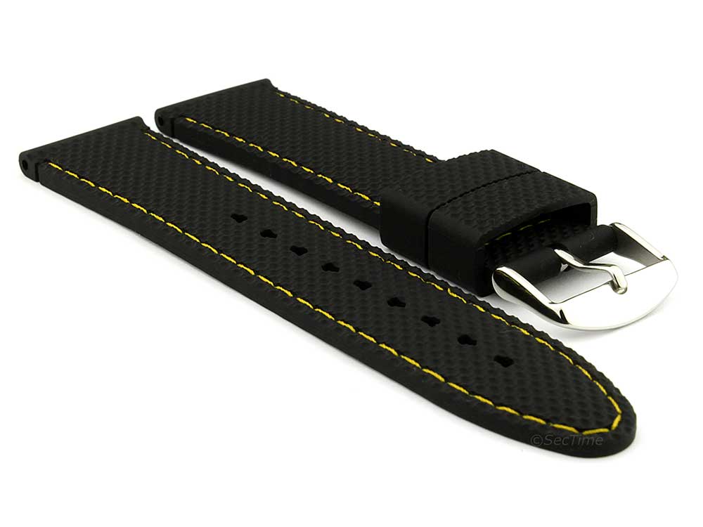 18mm Black/Yellow - Silicon Watch Strap / Band with Thread, Waterproof