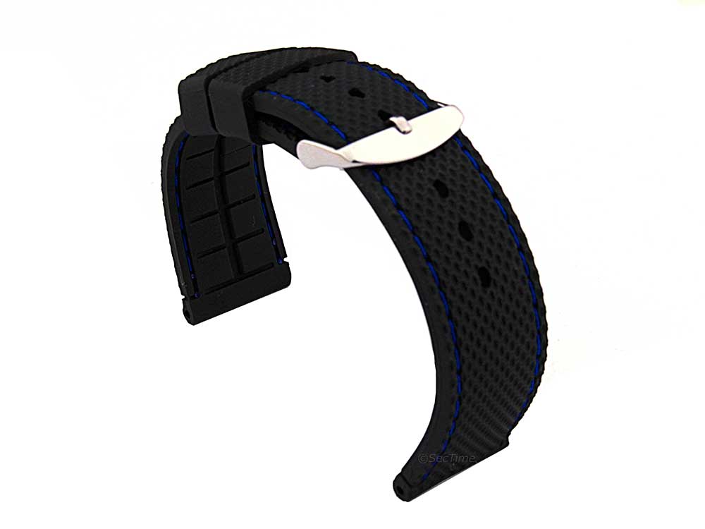 18mm Black/Blue - Silicon Watch Strap / Band with Thread, Waterproof