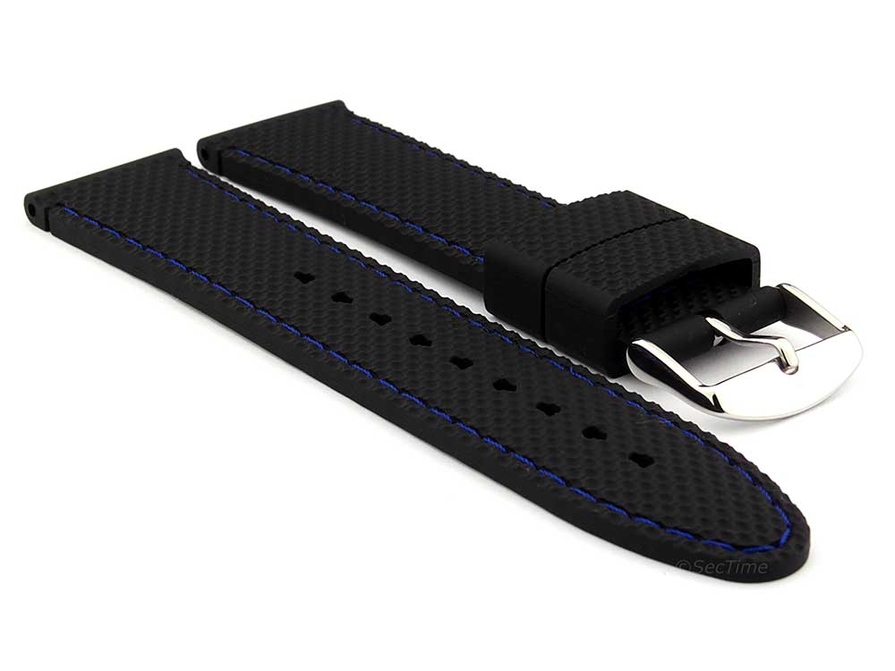 18mm Black/Blue - Silicon Watch Strap / Band with Thread, Waterproof