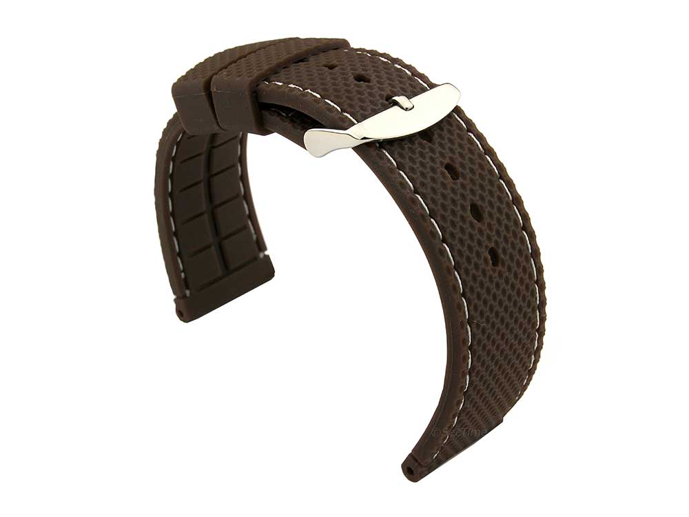 20mm Brown/White - Silicon Watch Strap / Band with Thread, Waterproof