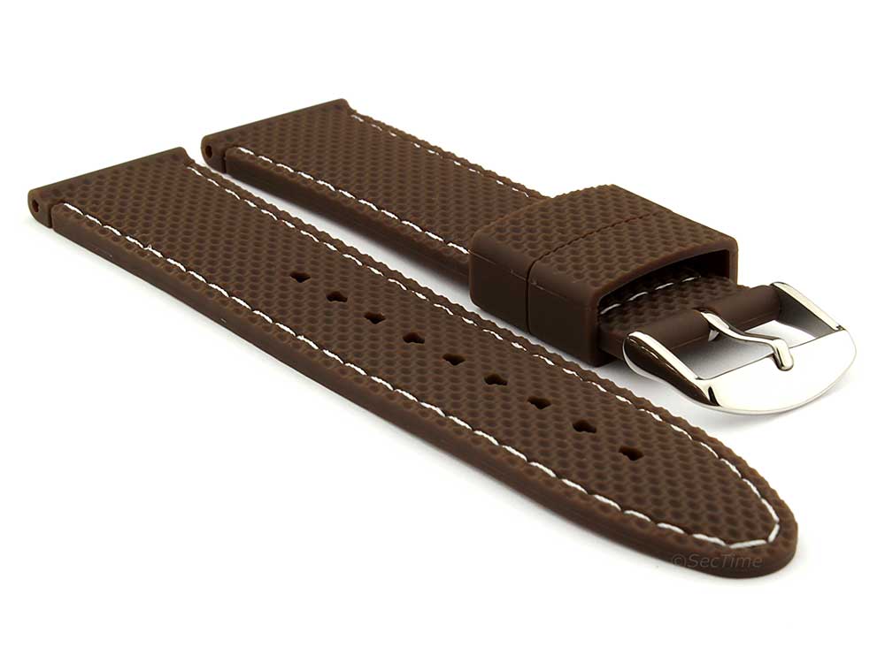 24mm Brown/White - Silicon Watch Strap / Band with Thread, Waterproof