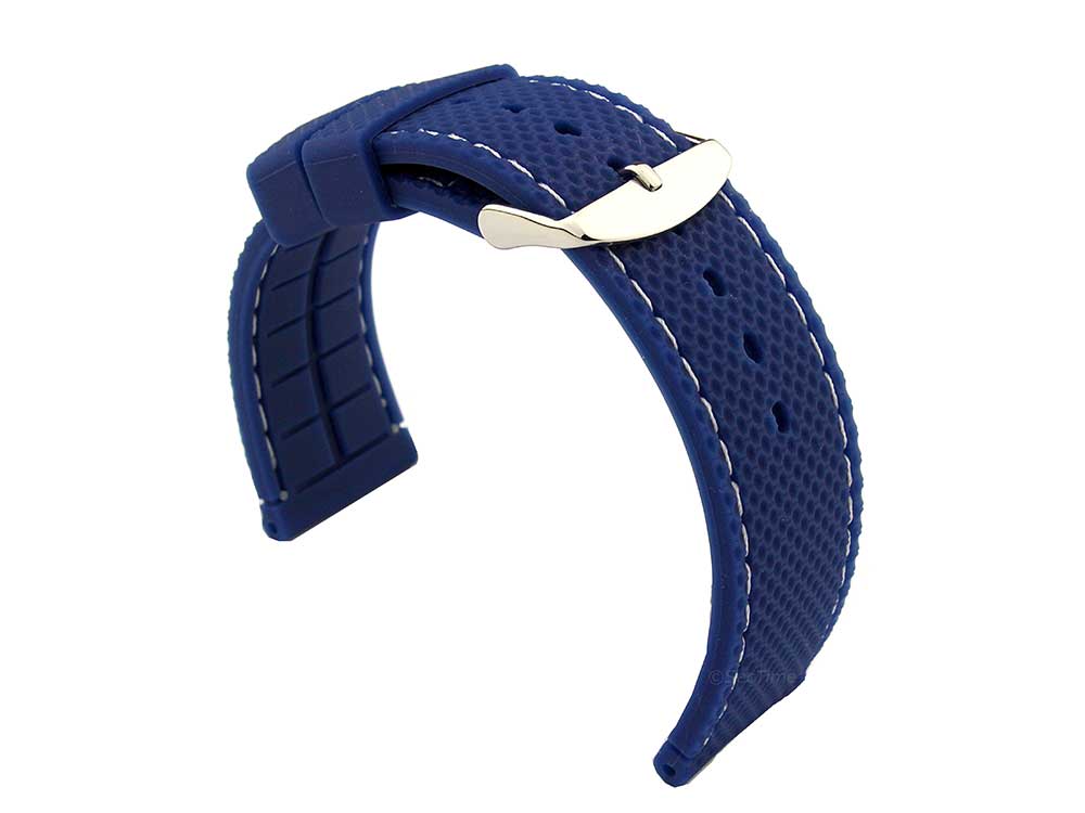 24mm Blue/White - Silicon Watch Strap / Band with Thread, Waterproof