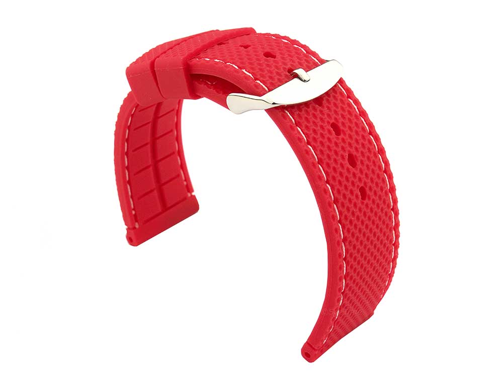 22mm Red/White - Silicon Watch Strap / Band with Thread, Waterproof