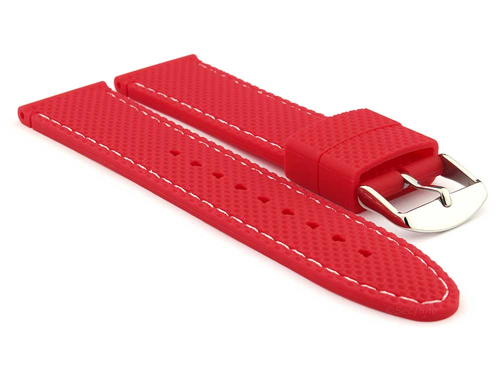 22mm Red/White - Silicon Watch Strap / Band with Thread, Waterproof