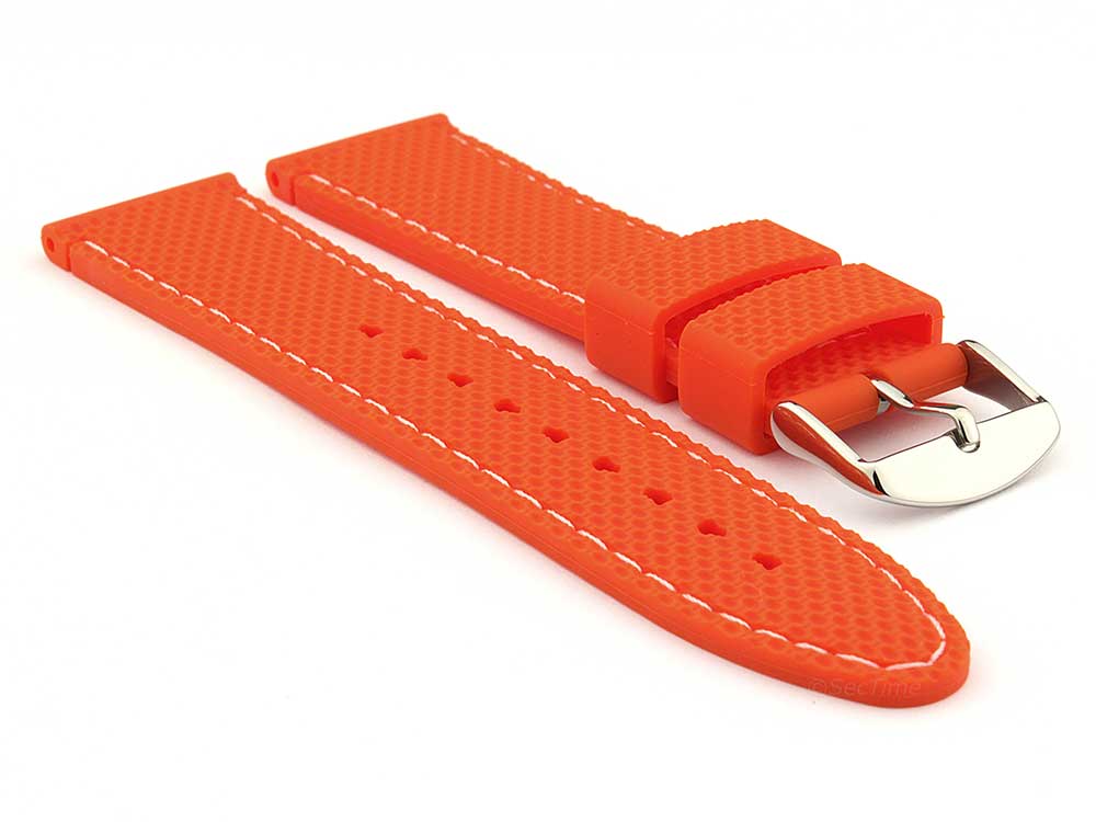 20mm Orange/White - Silicon Watch Strap / Band with Thread, Waterproof