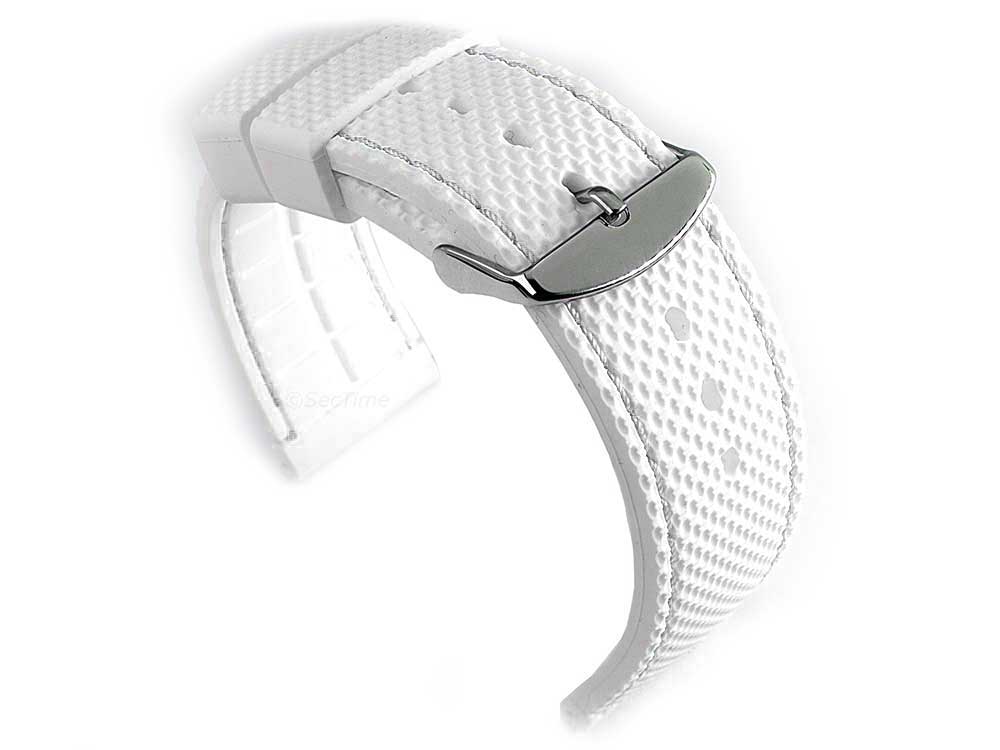 16mm White/White - Silicon Watch Strap / Band with Thread, Waterproof