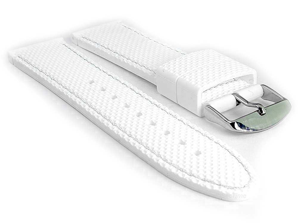 16mm White/White - Silicon Watch Strap / Band with Thread, Waterproof