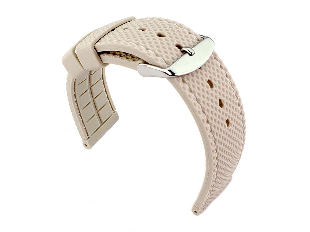 24mm Beige/White - Silicon Watch Strap / Band with Thread, Waterproof