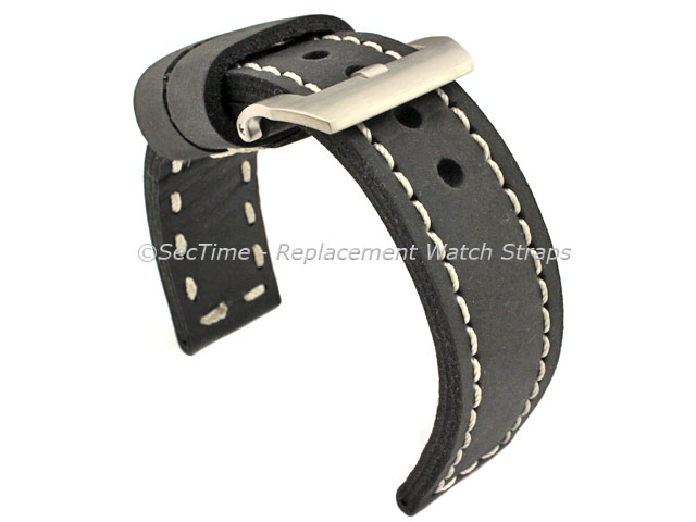 26mm Black/White - Genuine Leather Hand-Stitched Watch Strap/Band SIRIUS