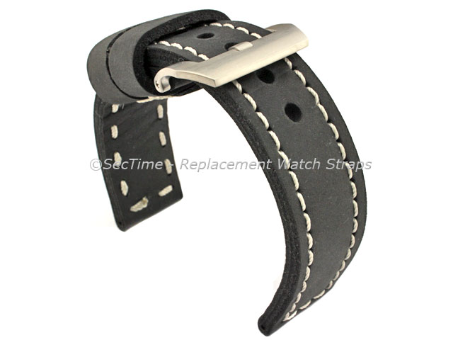 24mm Black/White - Genuine Leather Hand-Stitched Watch Strap/Band SIRIUS