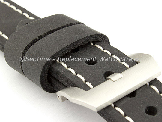 26mm Black/White - Genuine Leather Hand-Stitched Watch Strap/Band SIRIUS