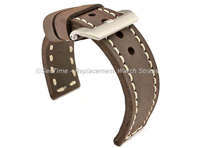 24mm Dark Brown/White - Genuine Leather Hand-Stitched Watch Strap/Band SIRIUS