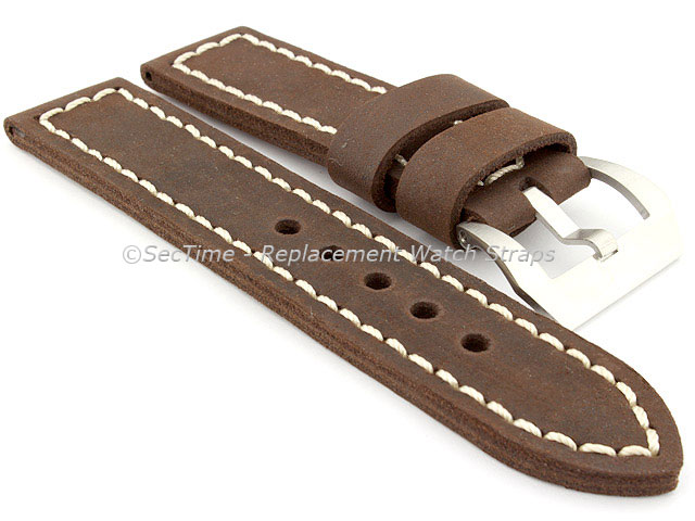 22mm Dark Brown/White - Genuine Leather Hand-Stitched Watch Strap/Band SIRIUS