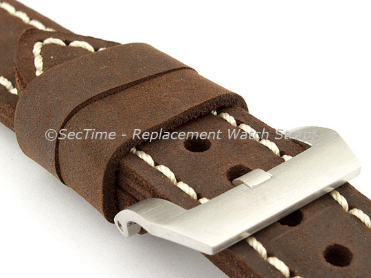 24mm Dark Brown/White - Genuine Leather Hand-Stitched Watch Strap/Band SIRIUS