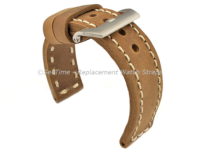 24mm Brown/White - Genuine Leather Hand-Stitched Watch Strap/Band SIRIUS