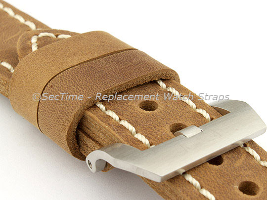 24mm Brown/White - Genuine Leather Hand-Stitched Watch Strap/Band SIRIUS